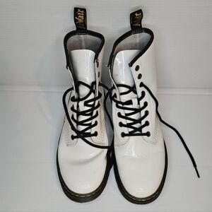 Dr. Martens Zavala Combat Boots White Patent Leather Women’s Size 8